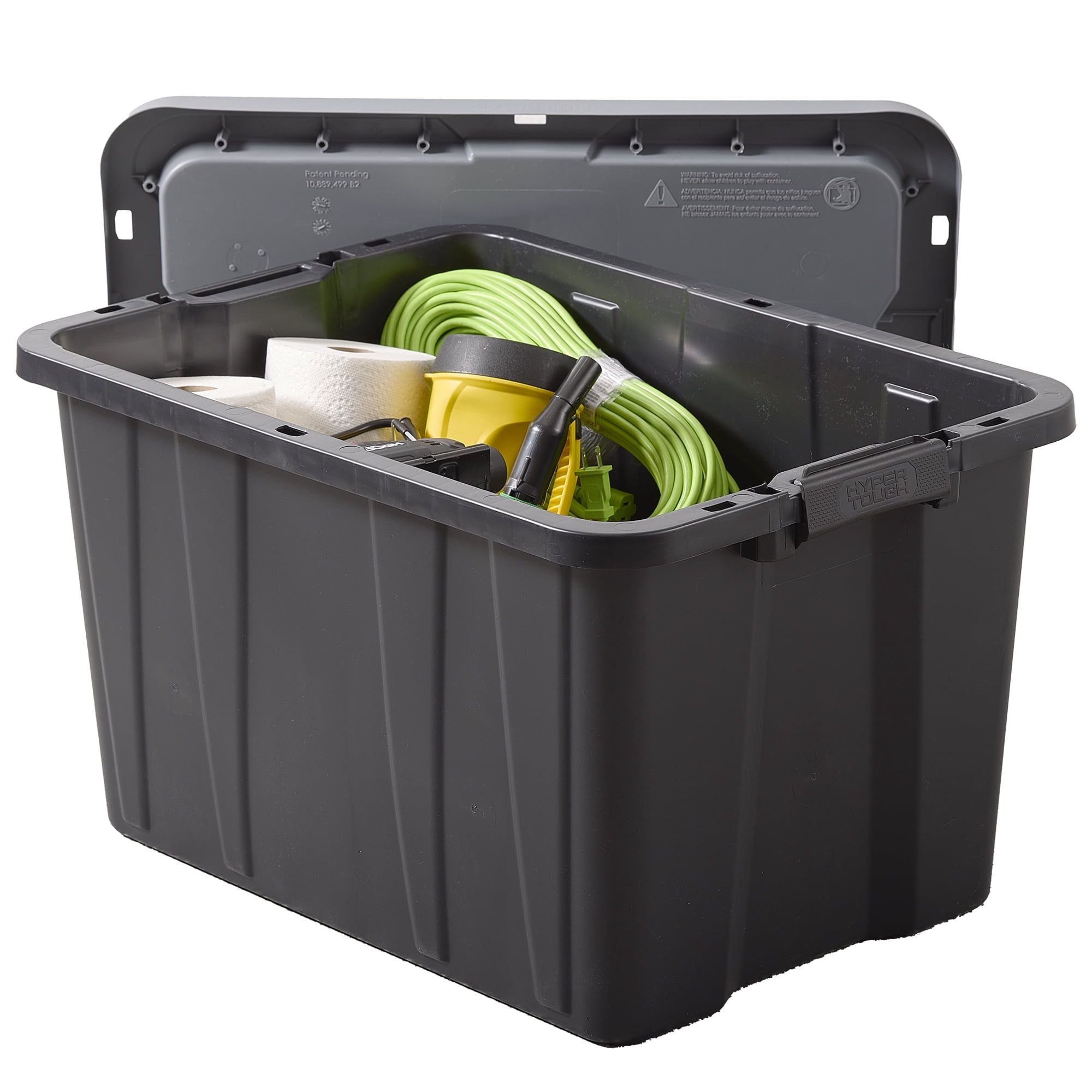 Large Latching Storage Bin with Lockable Lid – Black & Gray