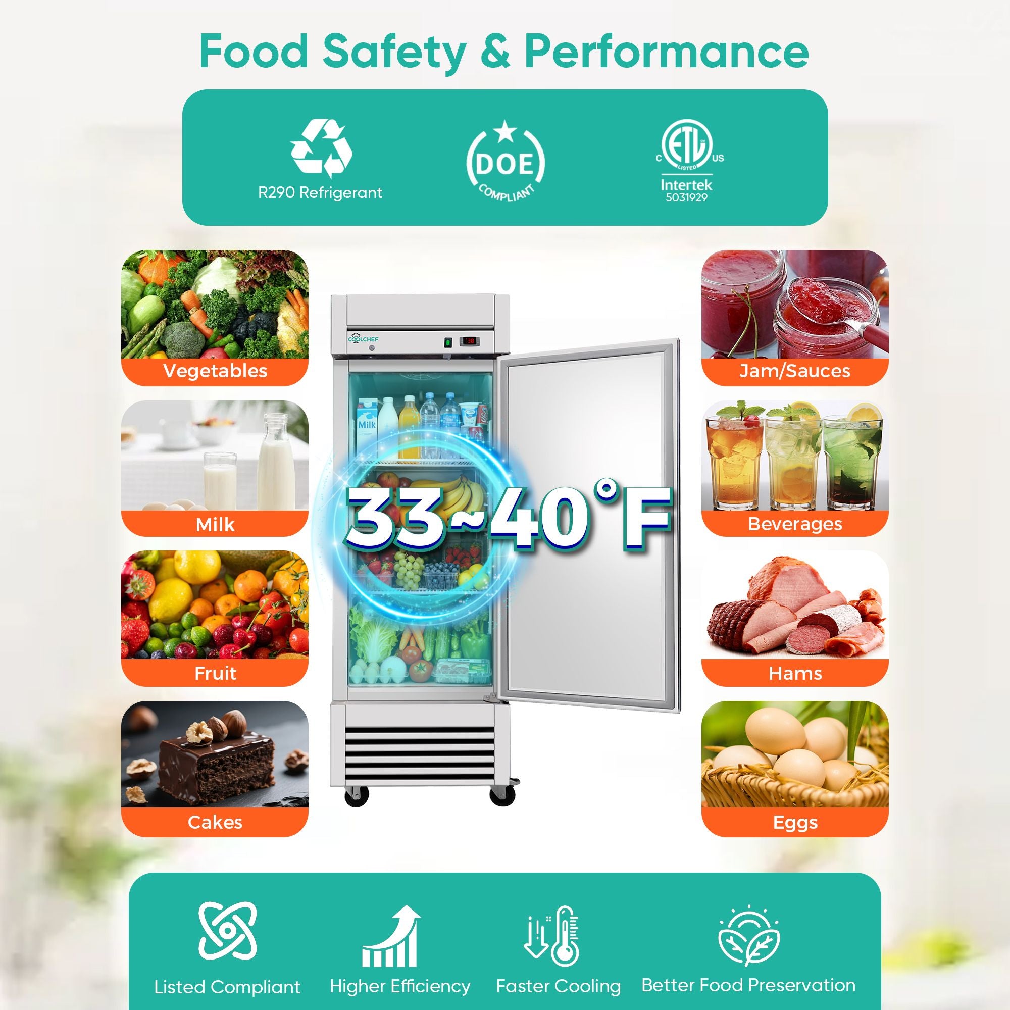 Commercial Reach-In Refrigerator with Digital Control and LED Lighting