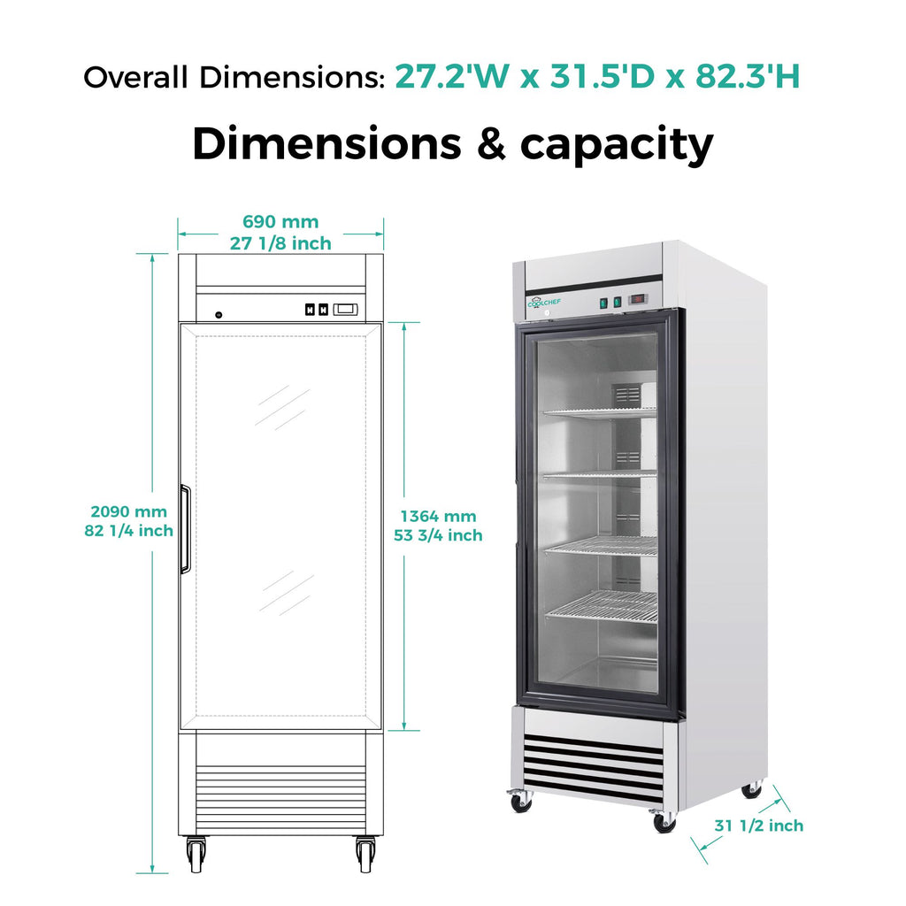 Single Door Glass Front Commercial Refrigerator Display Cooler