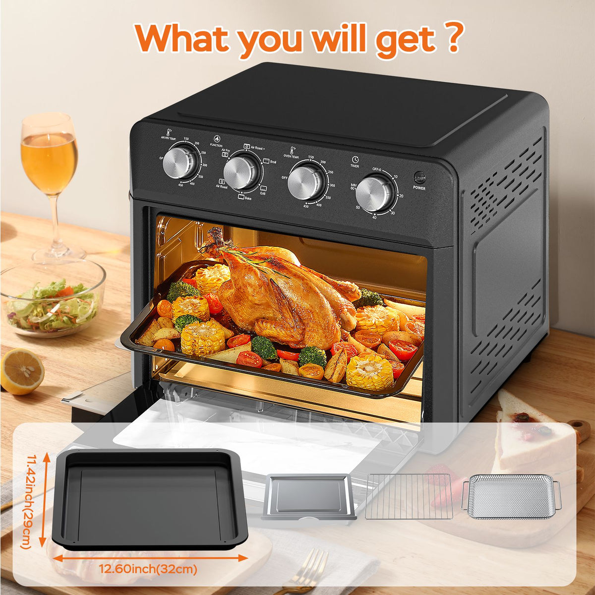 Multifunction Air Fryer Toaster Oven with Drop-Down Door
