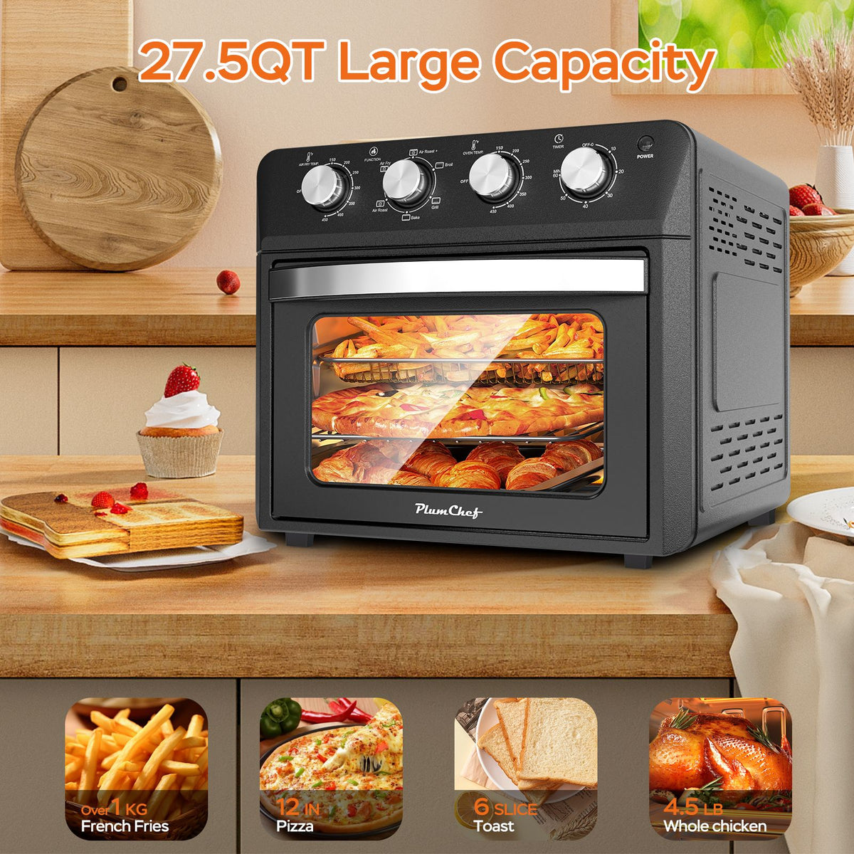 Multifunction Air Fryer Toaster Oven with Drop-Down Door