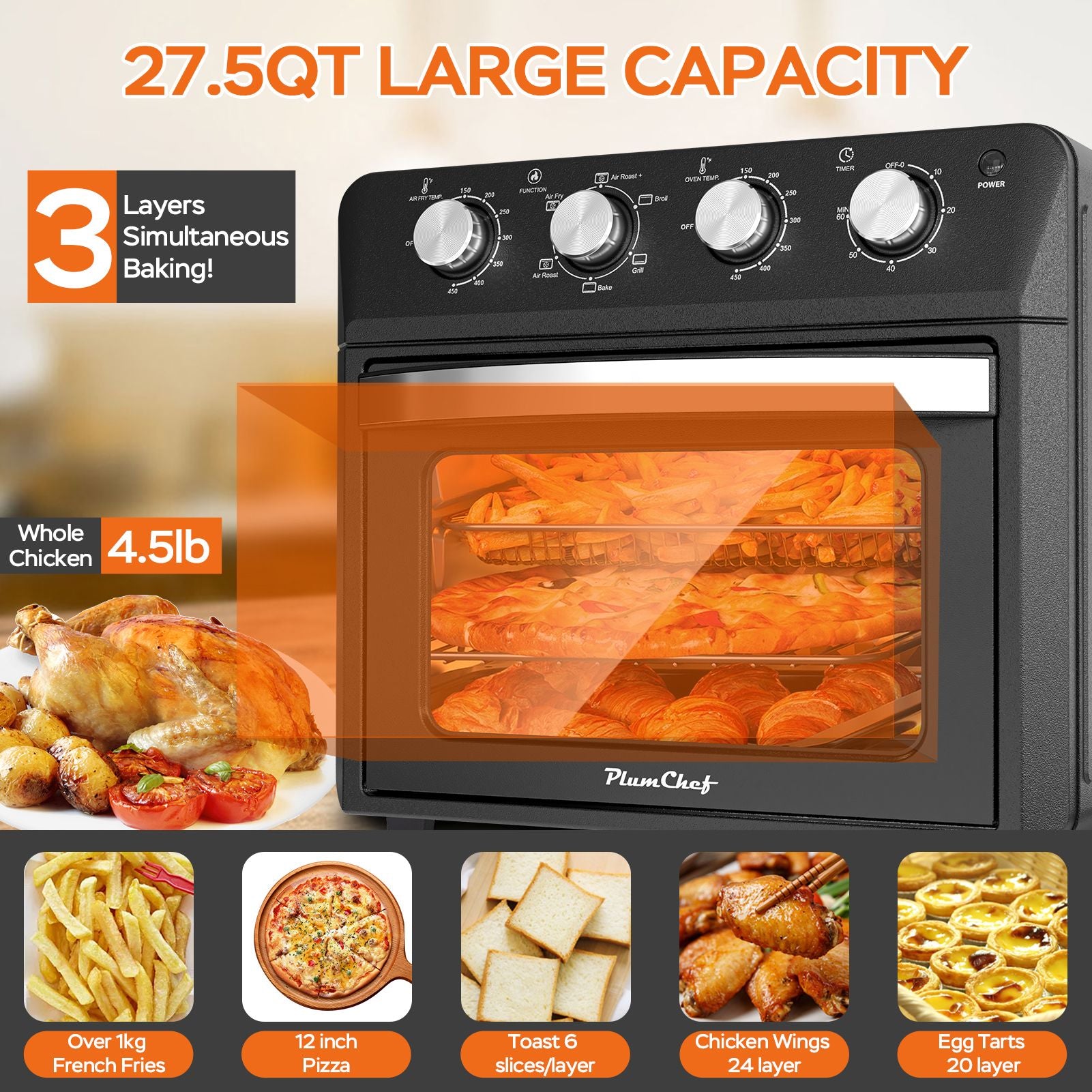 Multifunction Air Fryer Toaster Oven with Drop-Down Door
