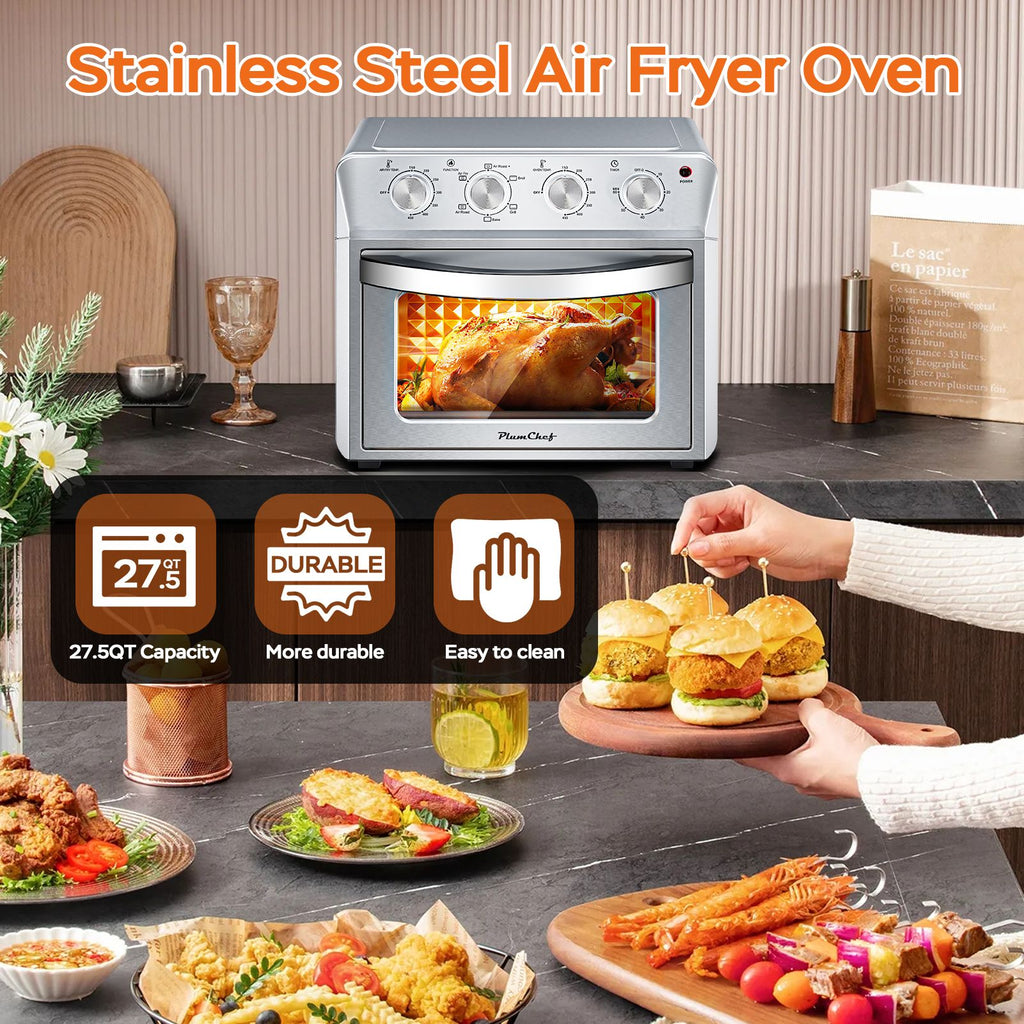 27.5QT 6-in-1 Air Fryer Toaster Oven Dropdown-Door 6-Slice Countertop Convection Oven for Air Frying