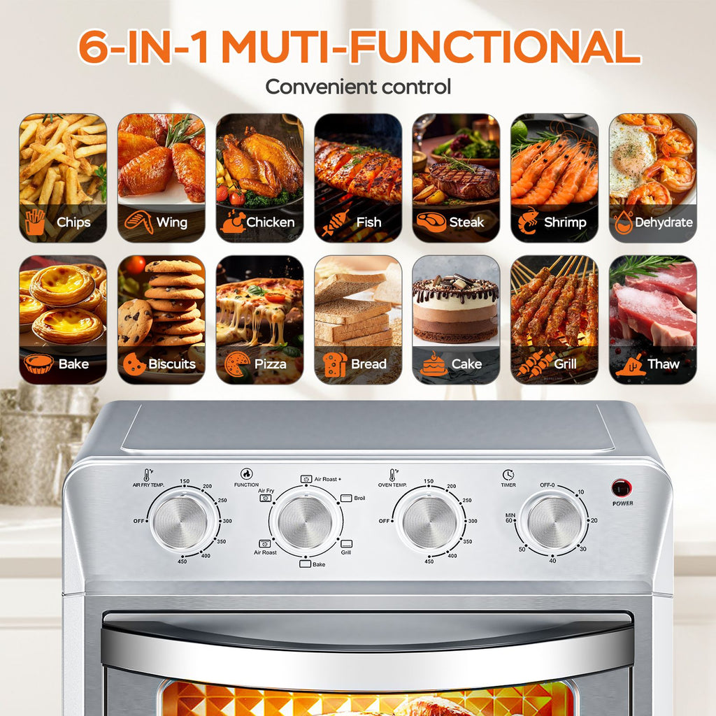 27.5QT 6-in-1 Air Fryer Toaster Oven Dropdown-Door 6-Slice Countertop Convection Oven for Air Frying