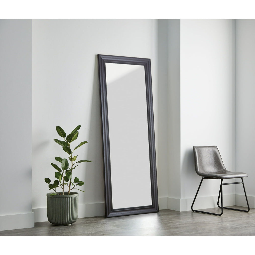 Sleek Full-Length Floor Mirror with Wood-Grain Finish