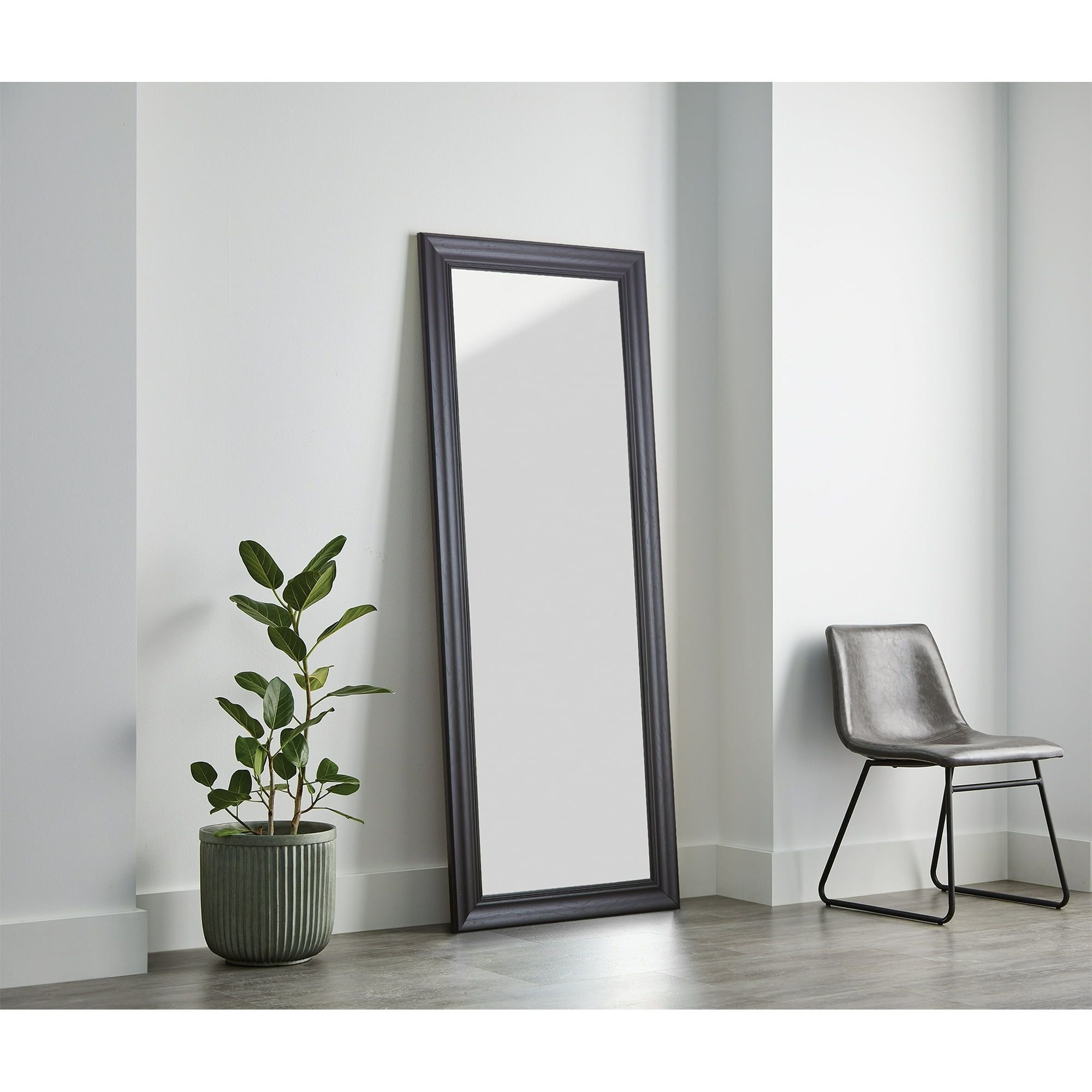 Sleek Full-Length Floor Mirror with Wood-Grain Finish