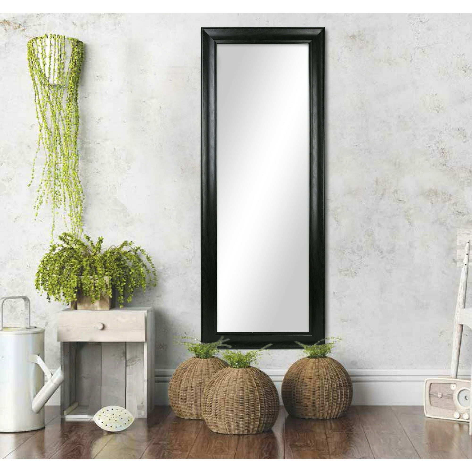 Sleek Full-Length Floor Mirror with Wood-Grain Finish