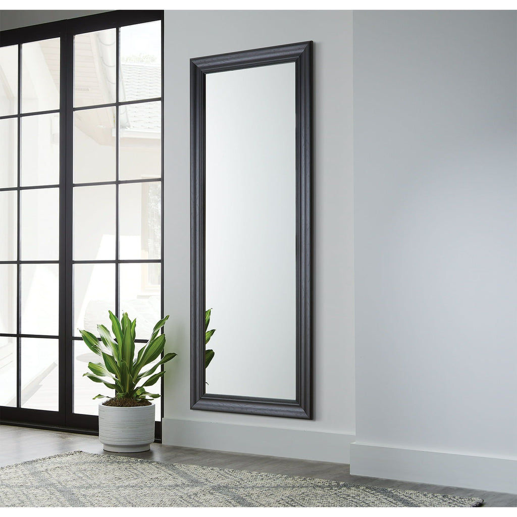 Sleek Full-Length Floor Mirror with Wood-Grain Finish