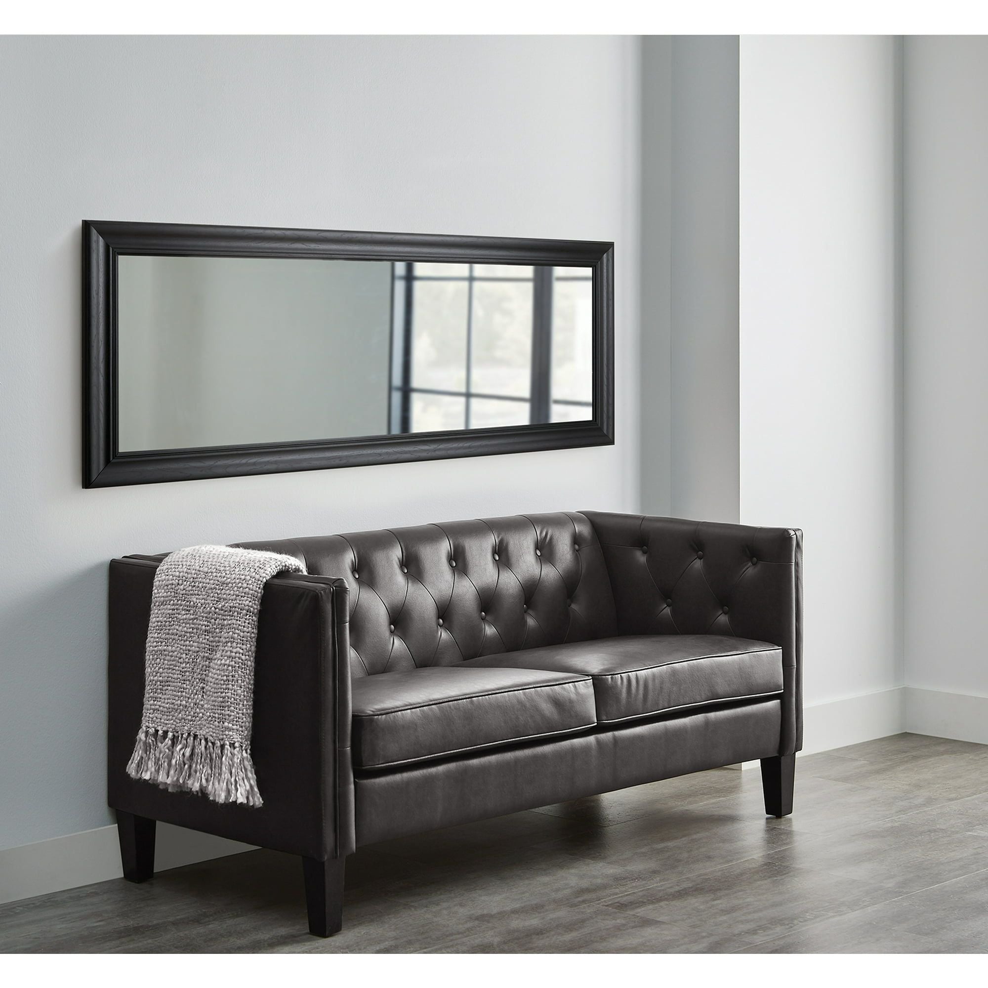 Sleek Full-Length Floor Mirror with Wood-Grain Finish