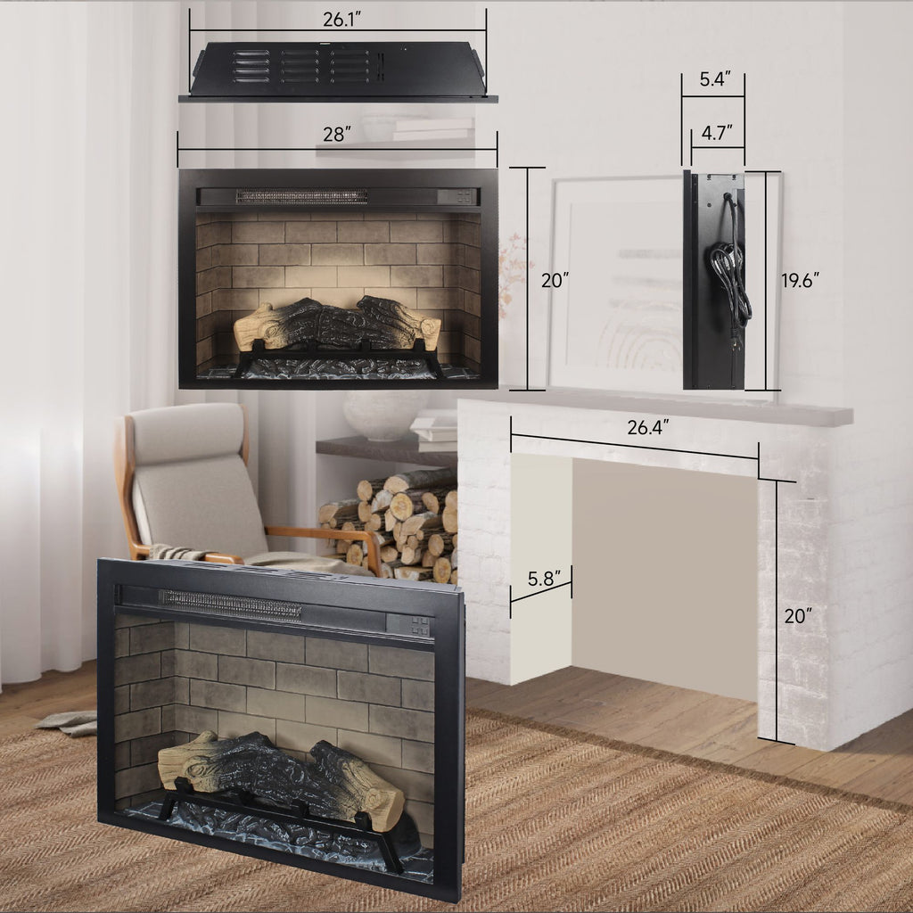 Multicolored Flame Electric Fireplace Insert with Adjustable Brightness