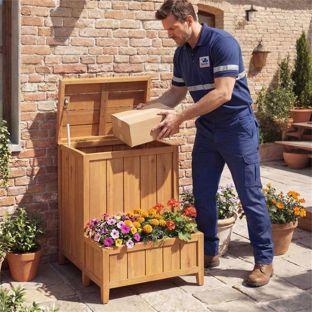 Porch Package Box with Planter and Gas-Strut Lid