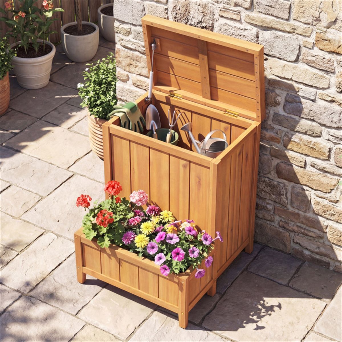 Porch Package Box with Planter and Gas-Strut Lid