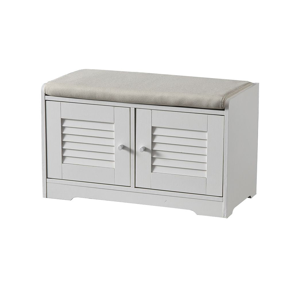 2-Door Shoe Storage Bench with Cushion and Adjustable Shelves for Entryway Hallway