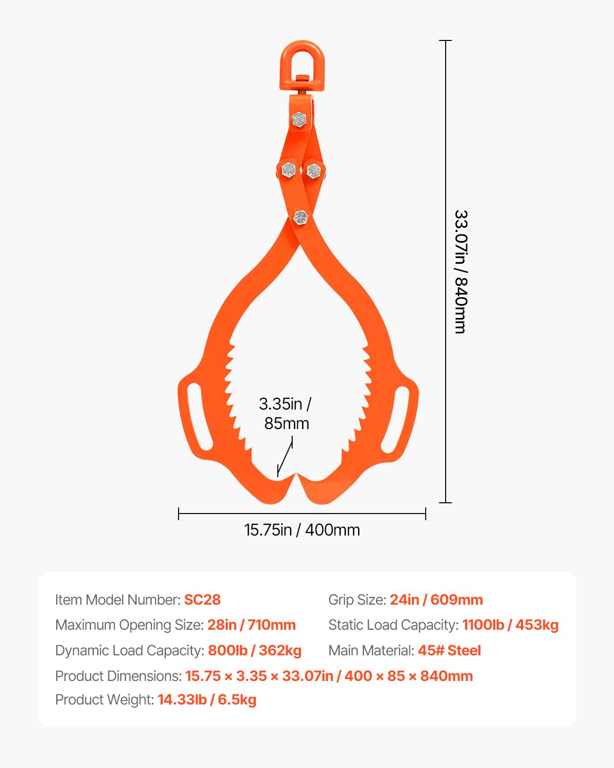 Eagle-Claw Swivel Log Lifting Tongs for Forestry Work