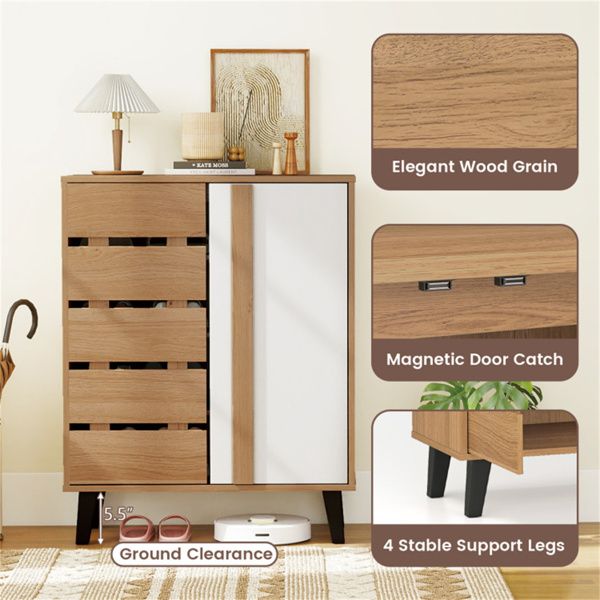 Farmhouse Entryway Shoe Cabinet with Adjustable Shelves