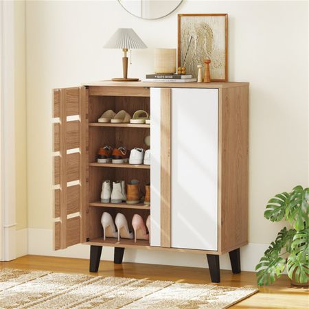 Farmhouse Entryway Shoe Cabinet with Adjustable Shelves