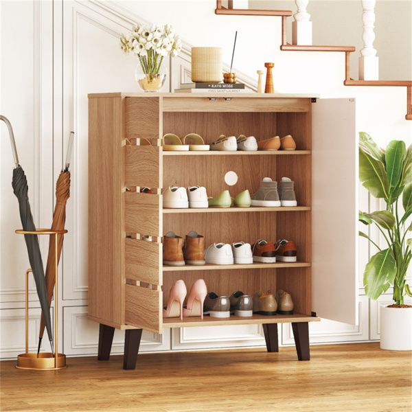 Farmhouse Entryway Shoe Cabinet with Adjustable Shelves