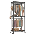Rolling Clothes Rack with Adjustable Shelves and Side Hooks