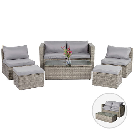 2pcs armless sofa + 2pcs footstool + 1pcs double sofa + 1pcs coffee table with storage, gray gradien