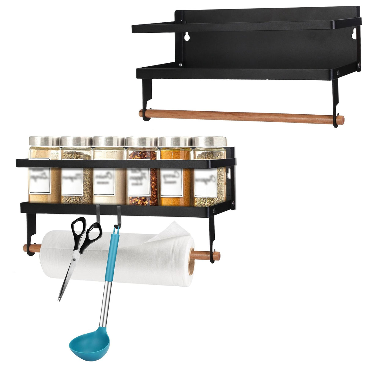 Magnetic Spice Racks for Refrigerator with Paper Towel Holder - Space Saving Kitchen Organizer