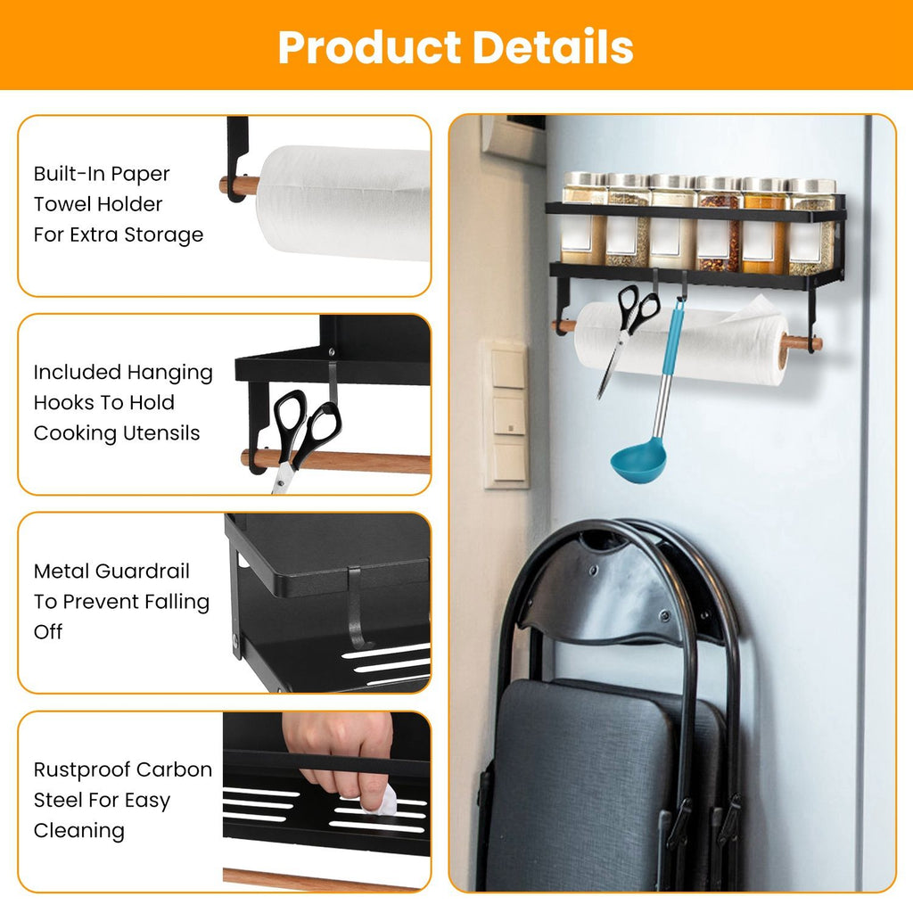 Foldable Magnetic Spice Rack Set with Roller and Hooks