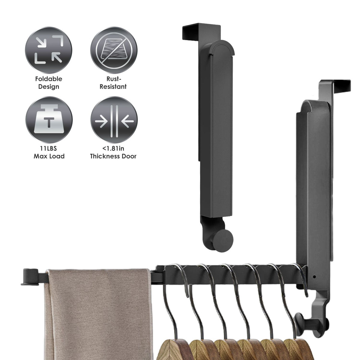 Rust-Resistant Aluminum Over-the-Door Hanger Hooks for Laundry - Grey