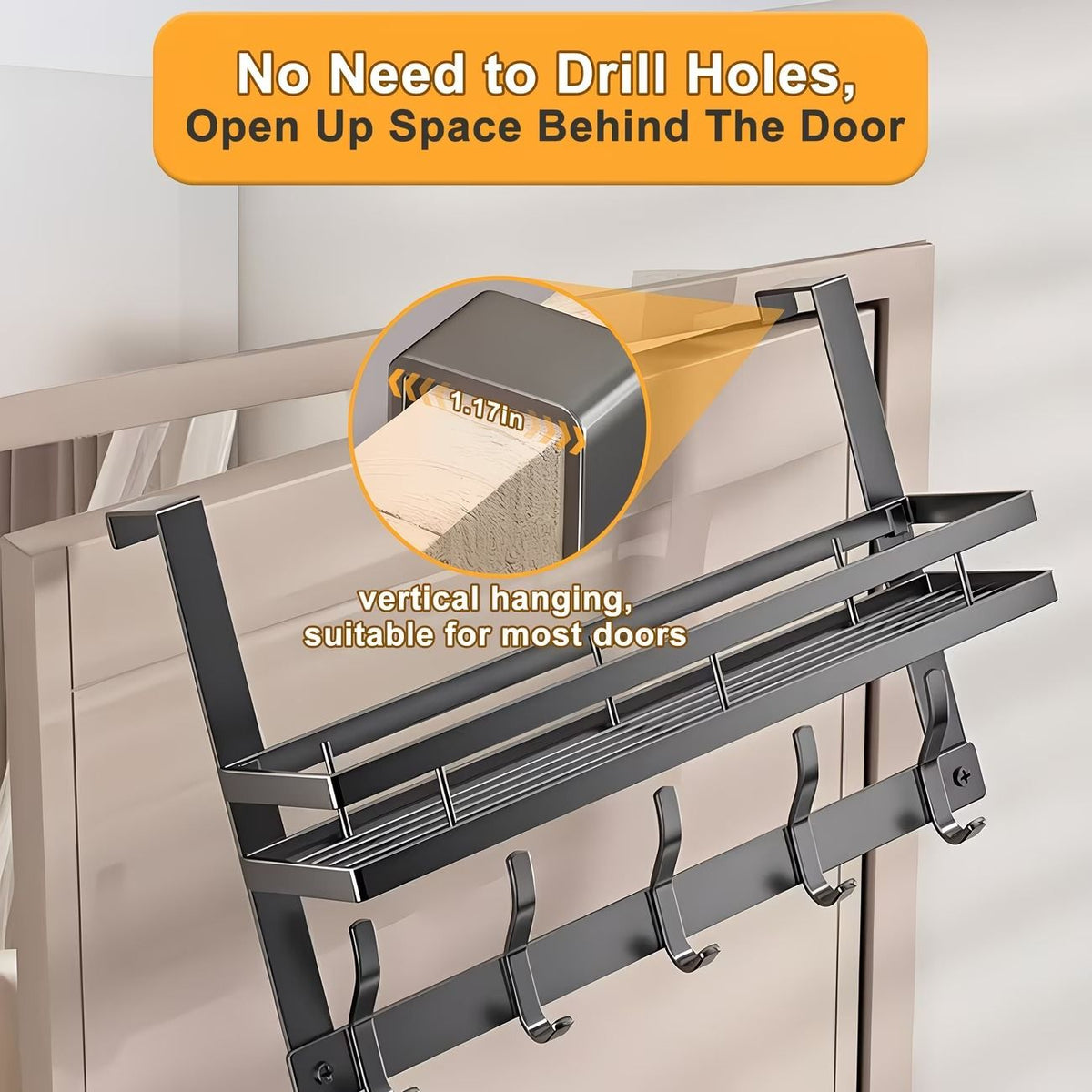 Over the Door Organizer with Metal Shelves – Space Saving Storage for Bathroom, Kitchen, Pantry