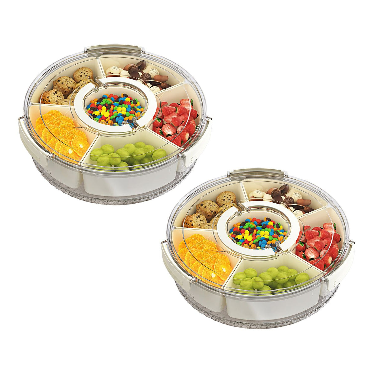 Rotating Divided Snack Tray with Lid and Handle