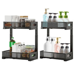 2-Tier Sliding Cabinet Organizer with Adjustable Height Baskets