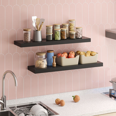 2-Pack Solid Wood Floating Shelves – Easy Install, Space-Saving Design