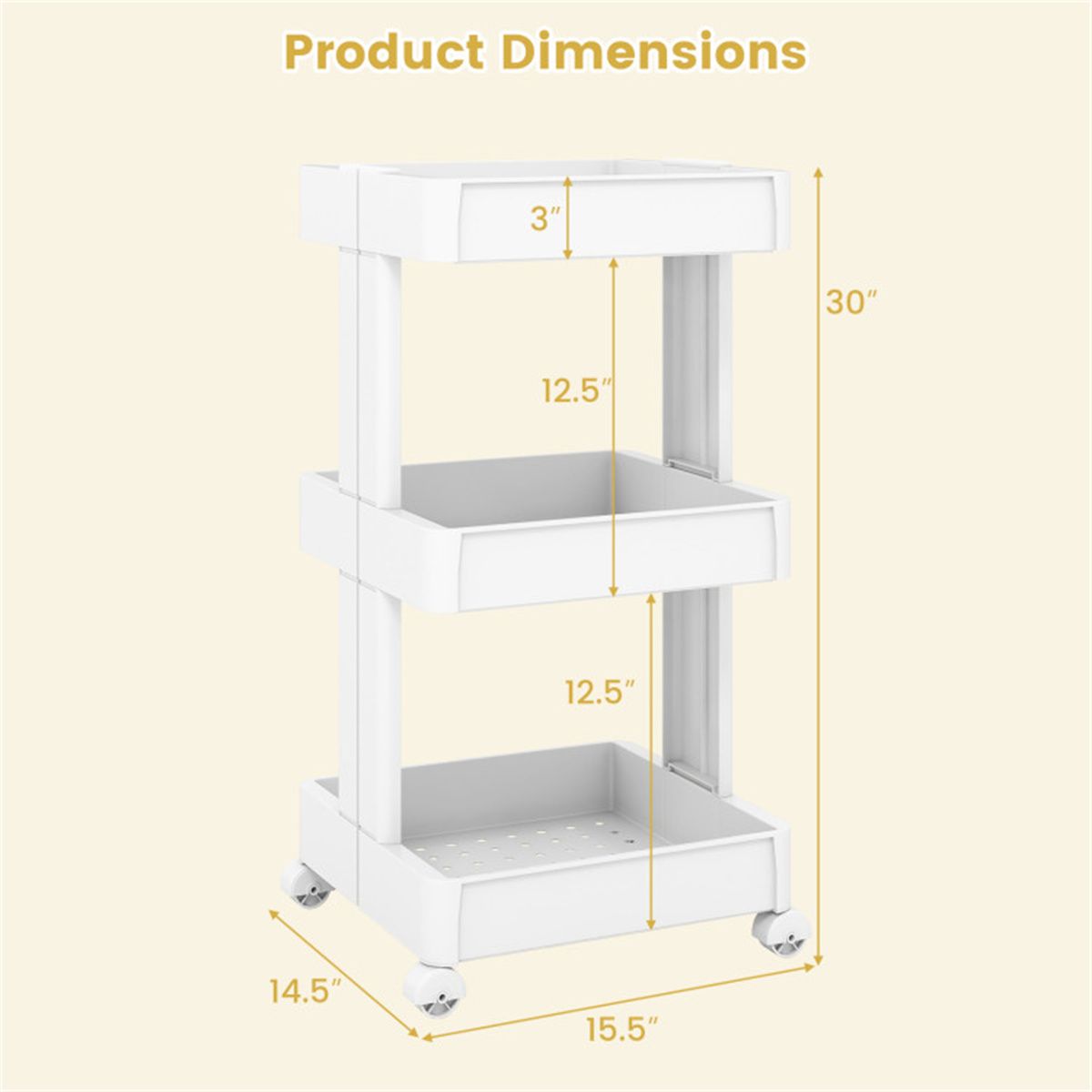 3-Tier DIY Rolling Utility Cart for Kitchen & Bathroom