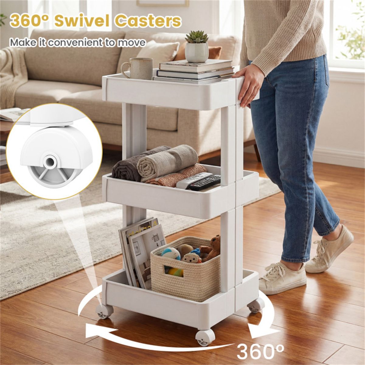 3-Tier DIY Rolling Utility Cart for Kitchen & Bathroom