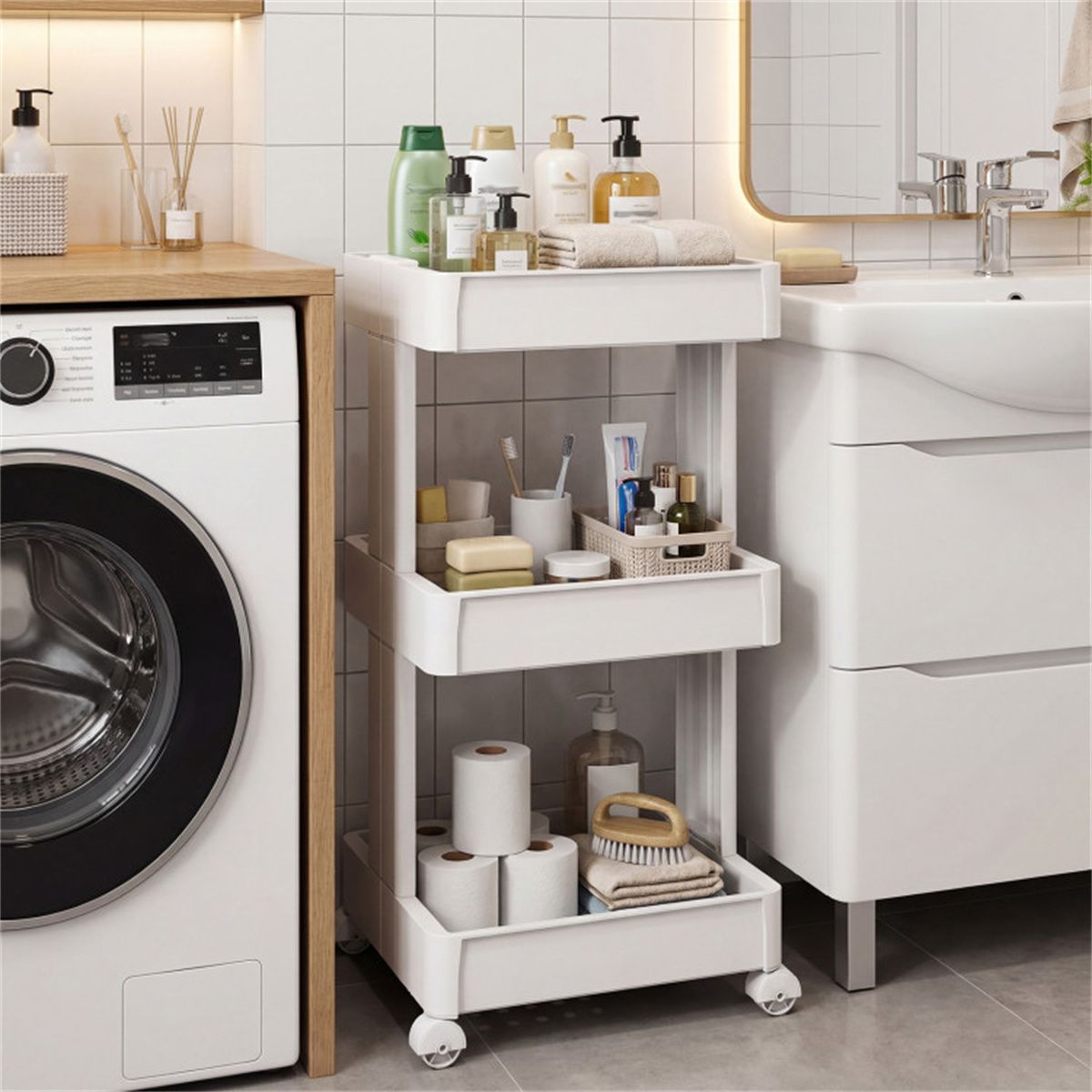 3-Tier DIY Rolling Utility Cart for Kitchen & Bathroom