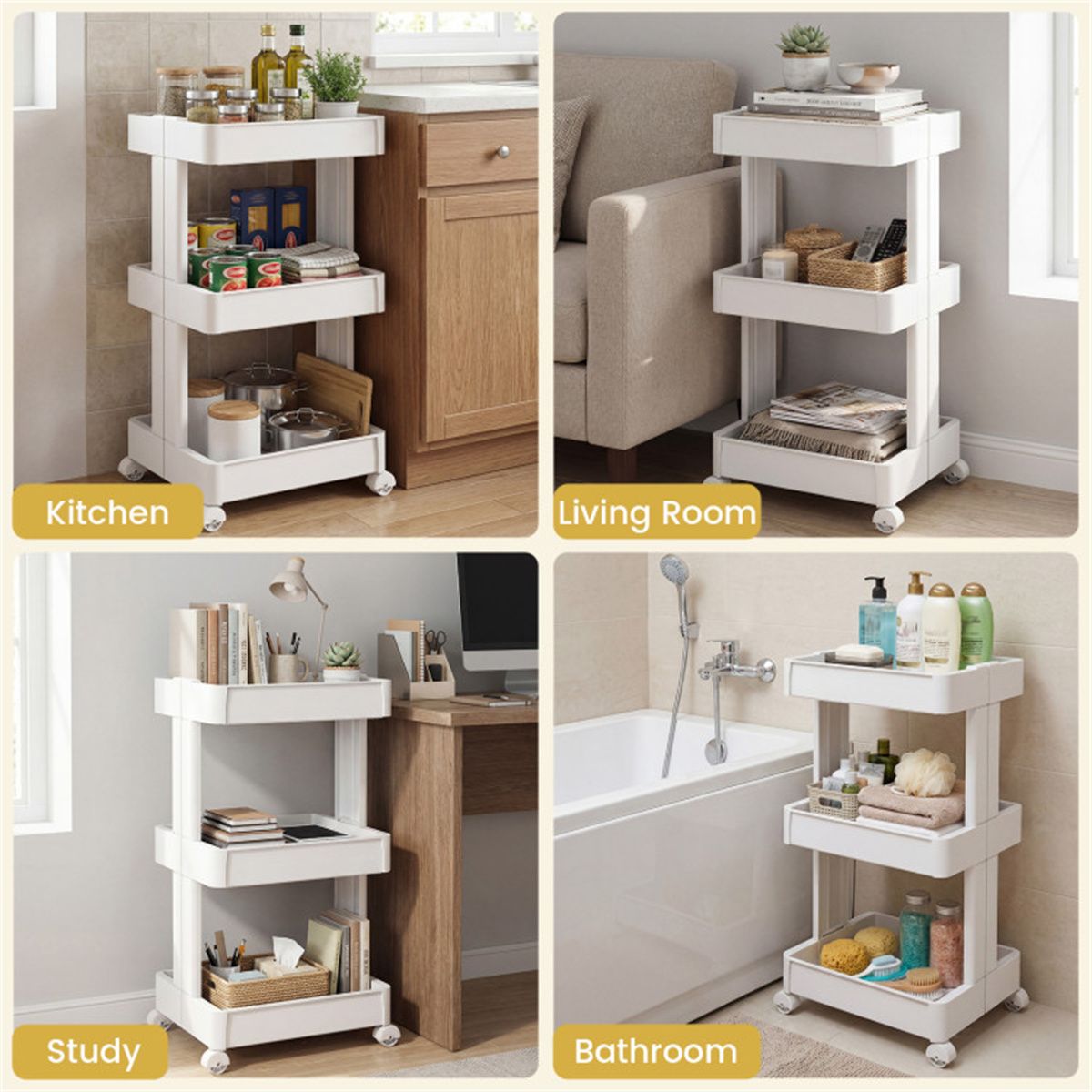 3-Tier DIY Rolling Utility Cart for Kitchen & Bathroom