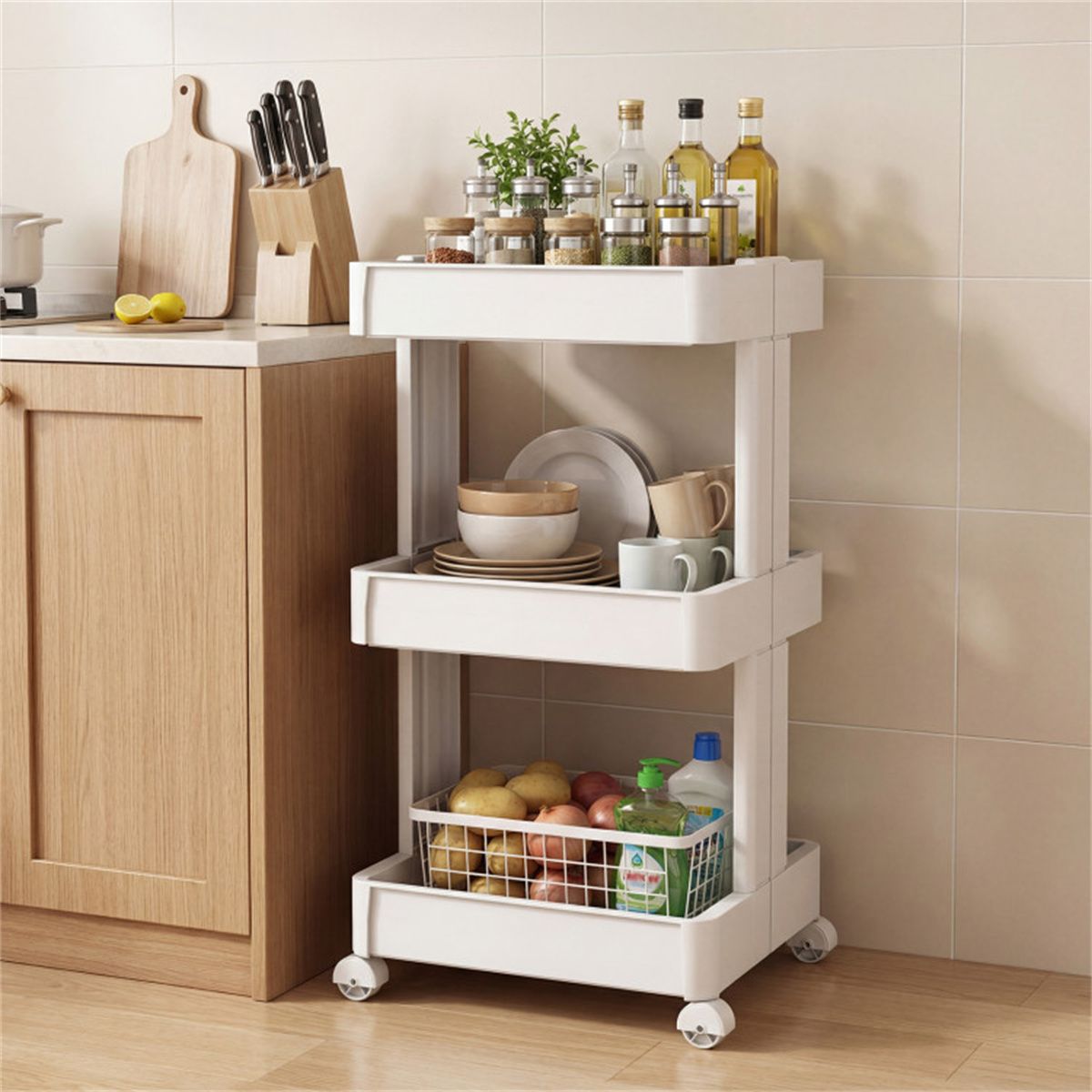 3-Tier DIY Rolling Utility Cart for Kitchen & Bathroom