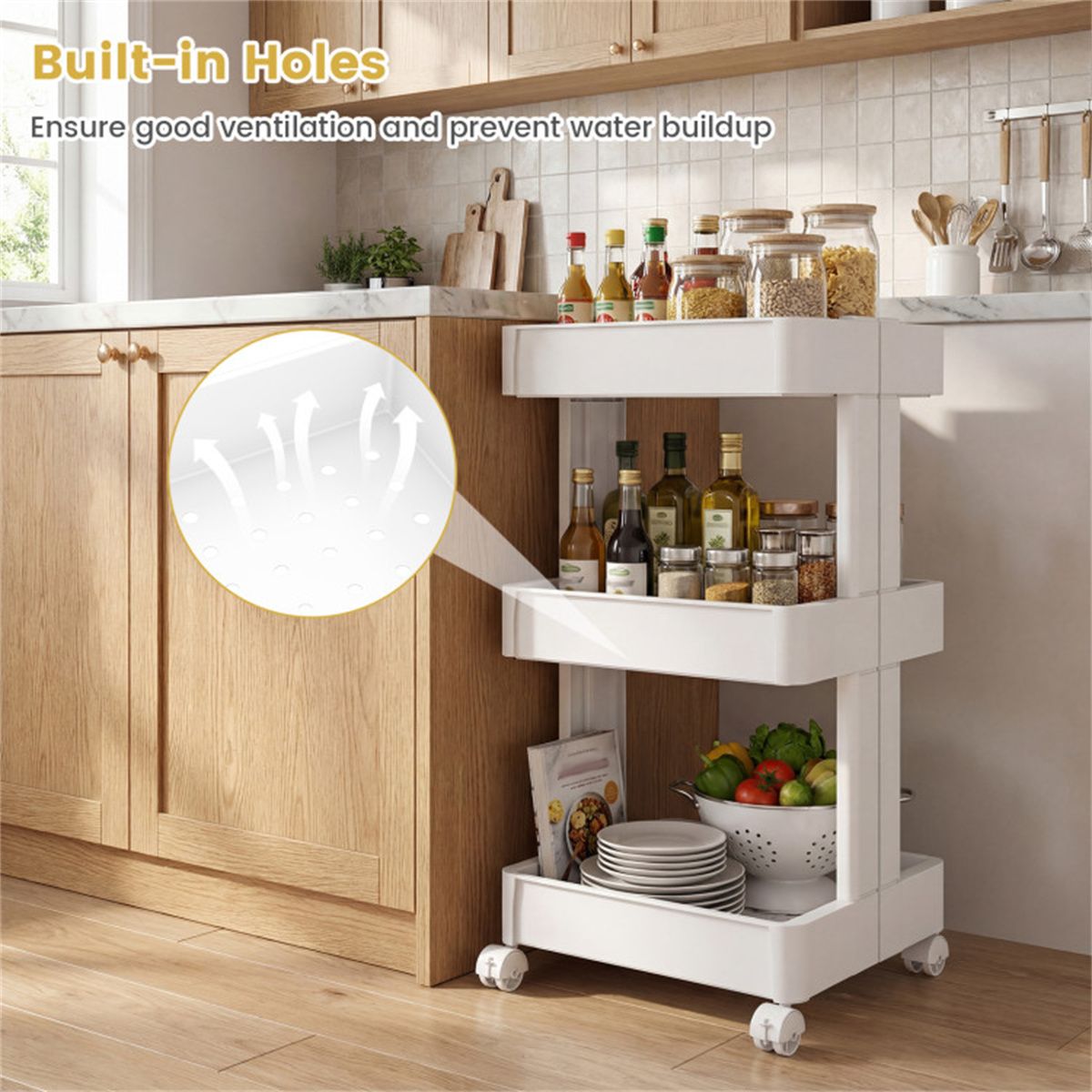 3-Tier DIY Rolling Utility Cart for Kitchen & Bathroom