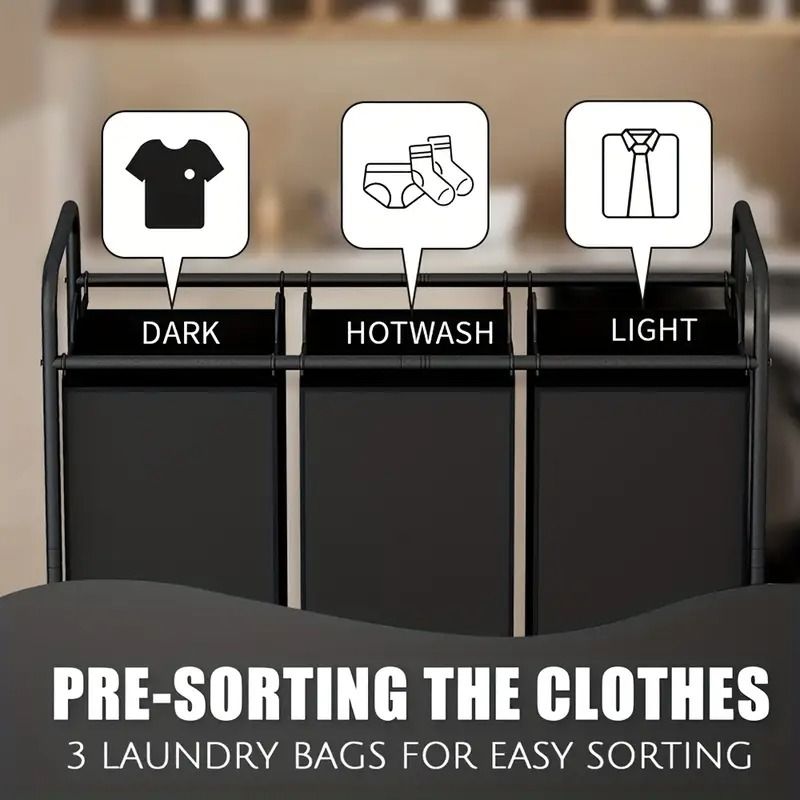 63.4-Gallon 3-Bag Rolling Laundry Sorter with Lockable Wheels