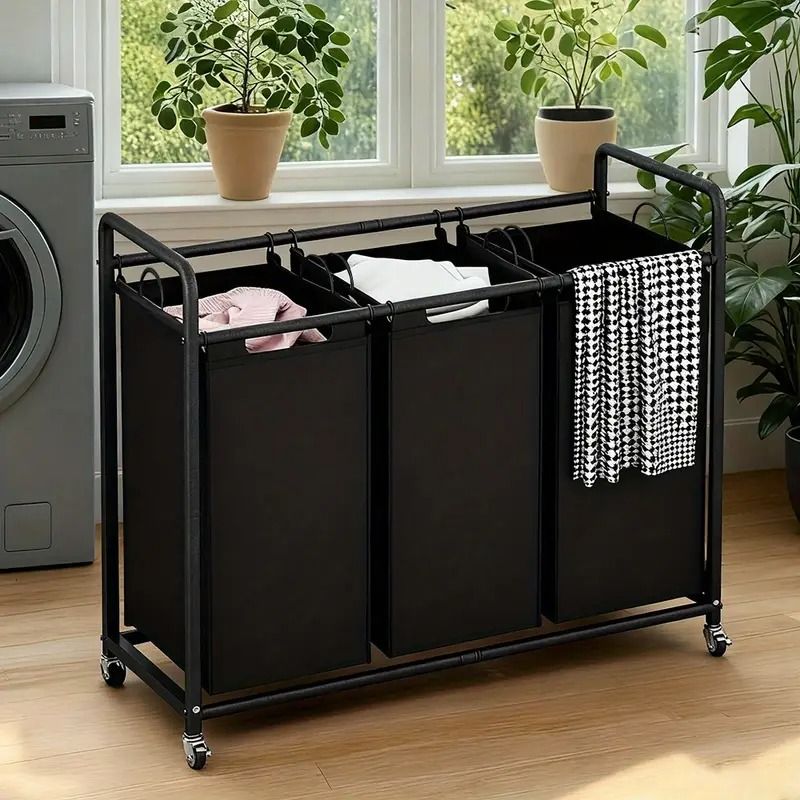 63.4-Gallon 3-Bag Rolling Laundry Sorter with Lockable Wheels