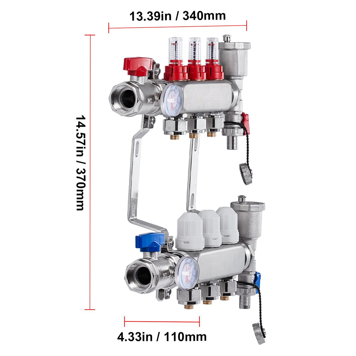 3-Branch Radiant Heat Manifold for Hydronic Floor Heating