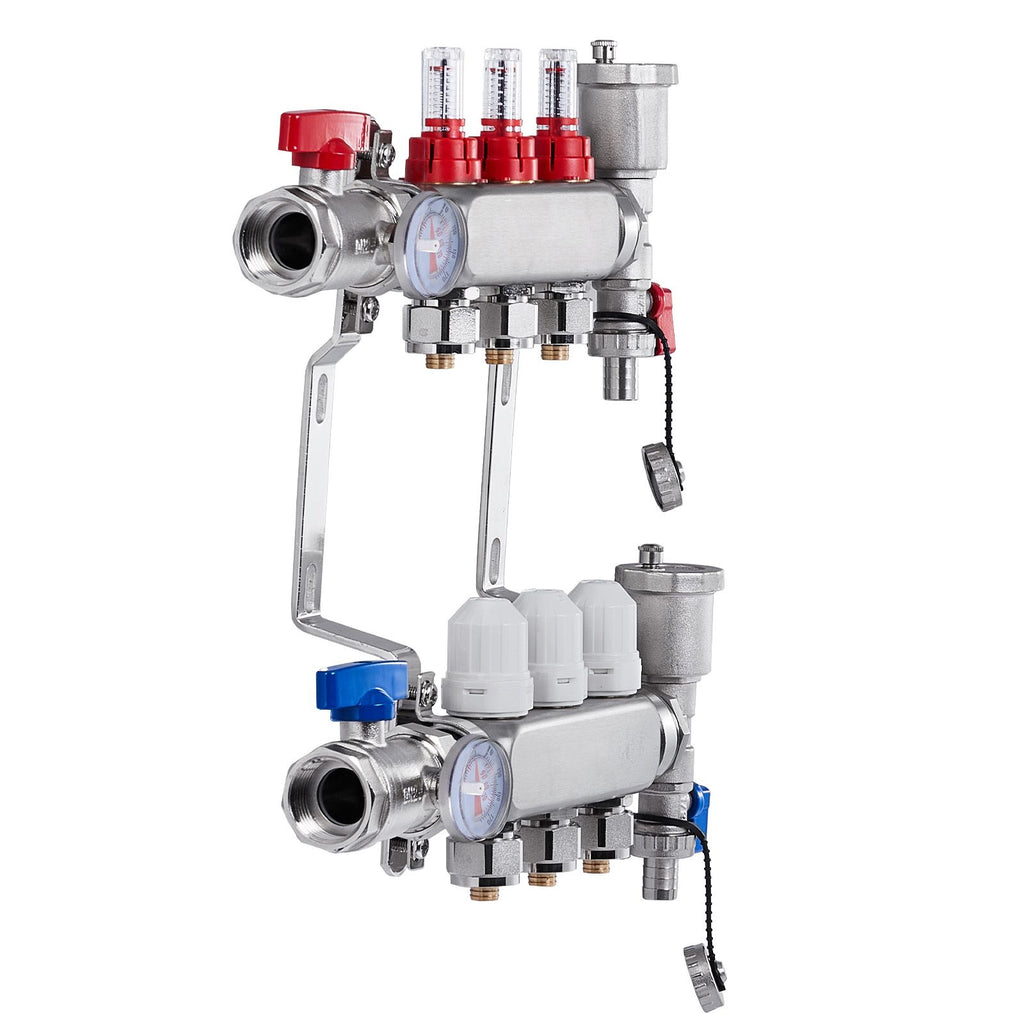 3-Branch Radiant Heat Manifold for Hydronic Floor Heating