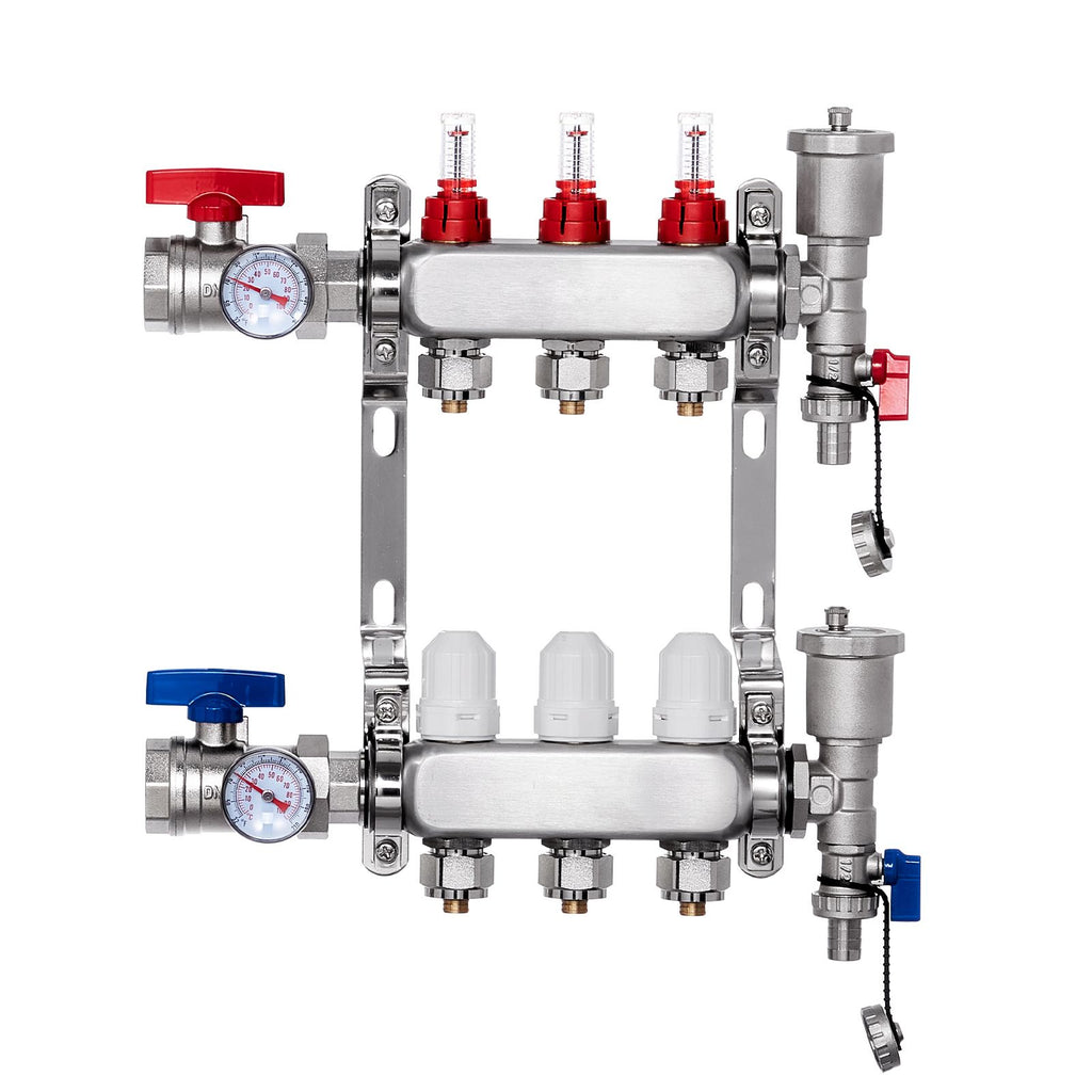 3-Branch Radiant Heat Manifold for Hydronic Floor Heating