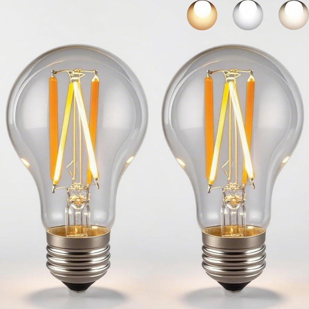 3-Color Temp LED Bulb E26 60W Equivalent 2700K-6000K A19 6W Clear Glass 2-Pack