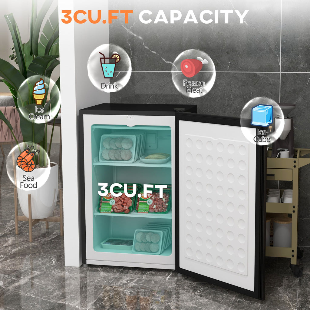 Compact Upright Freezer with Adjustable Thermostat and Reversible Door
