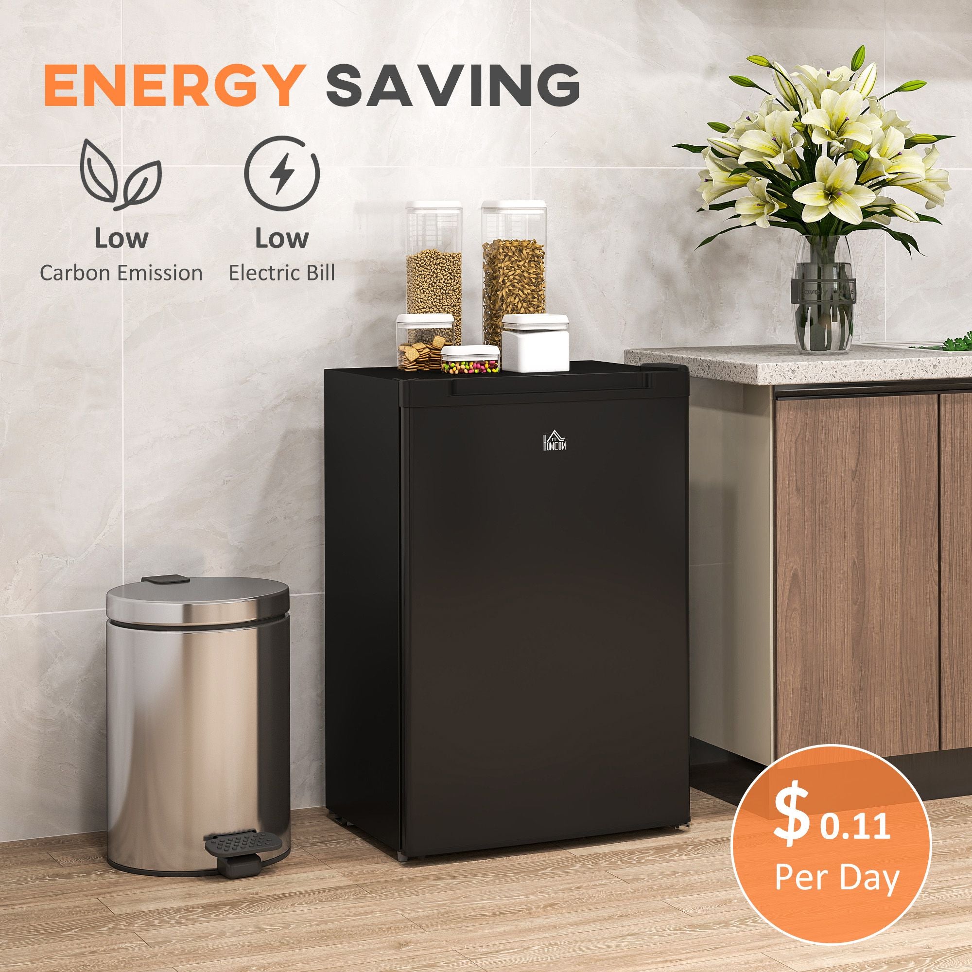 Compact Upright Freezer with Adjustable Thermostat and Reversible Door