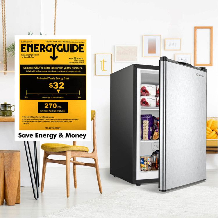 Compact Upright Freezer with Adjustable Interior Storage