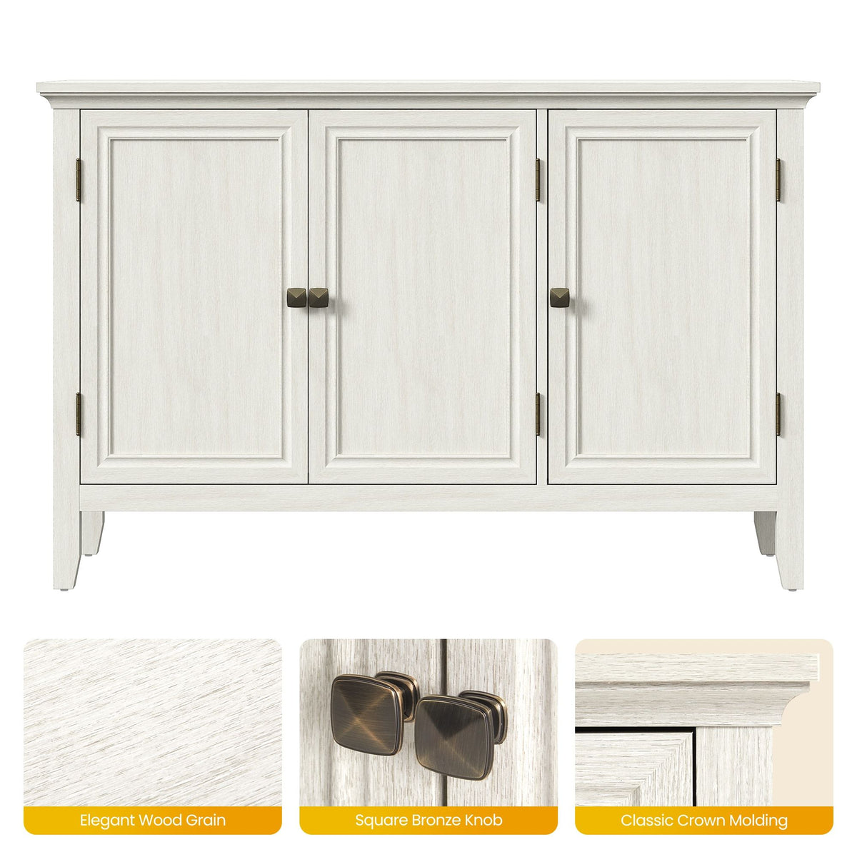 Bohemian Three-Door Buffet Cabinet with Adjustable Shelves