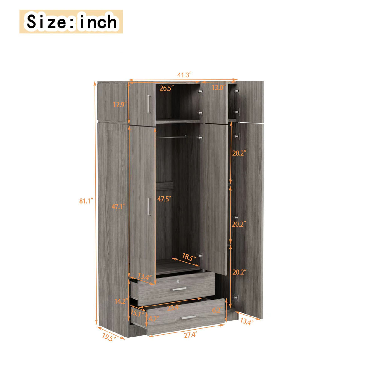 Modern Three-Door Mirrored Wardrobe with Top Cabinet