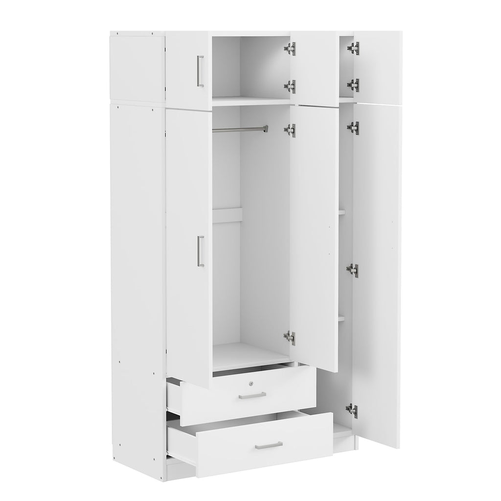 Modern Three-Door Mirrored Wardrobe with Top Cabinet