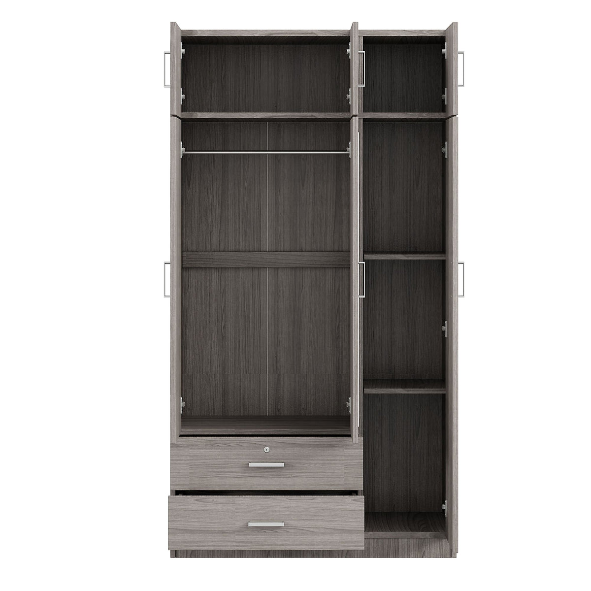 Modern Three-Door Mirrored Wardrobe with Top Cabinet