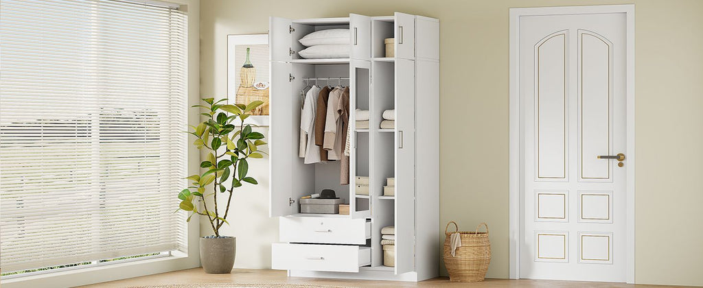 Modern Three-Door Mirrored Wardrobe with Top Cabinet